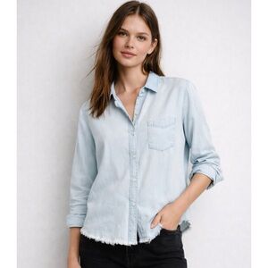 Rails Dana Raw Hem Chambray Button Down Shirt in Blue